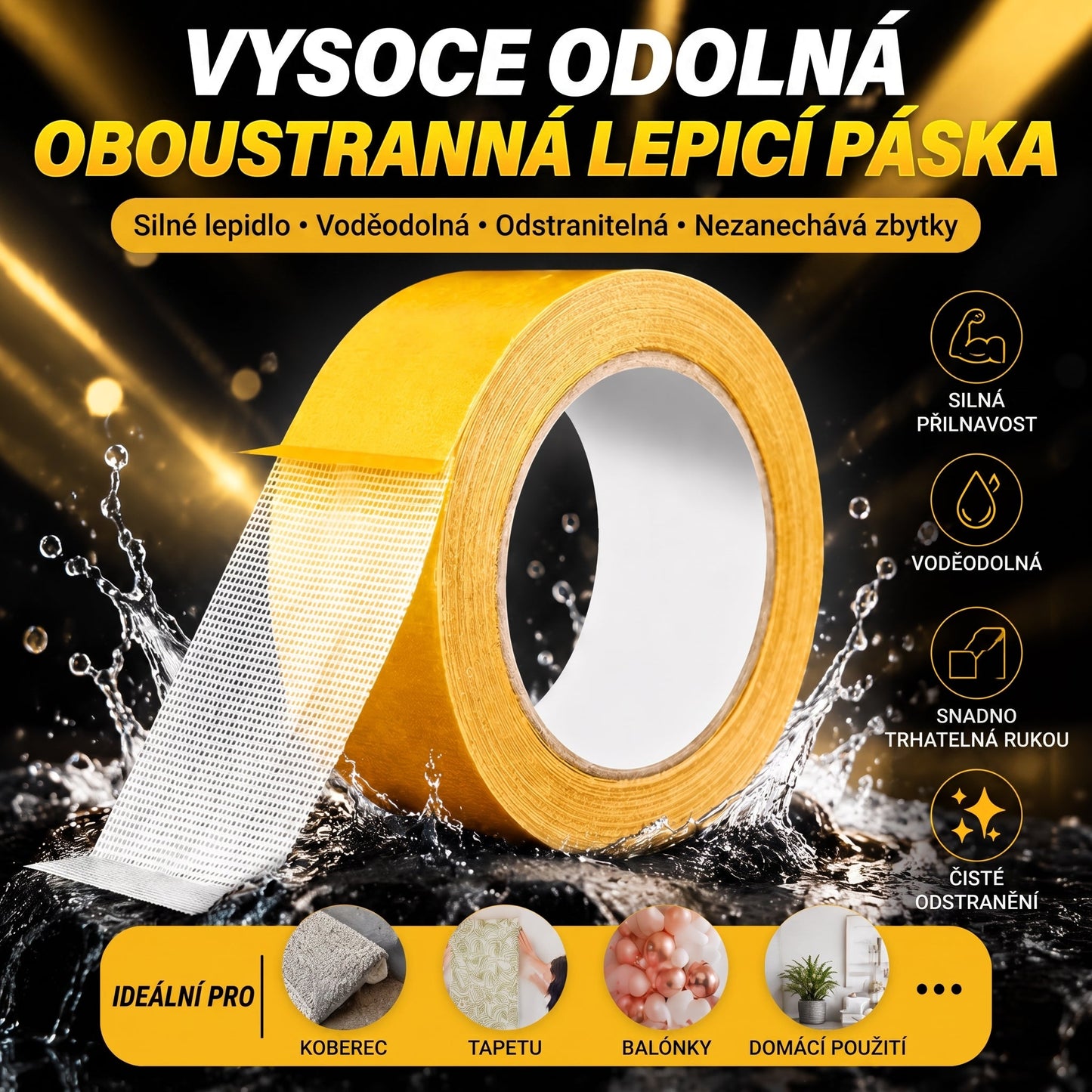 PKNEW® Odolná oboustranná páska, silné lepidlo, voděodolná a odstranitelná, beze stop, ideální na koberce, tapety, balonky a pro domácí použití 🙈