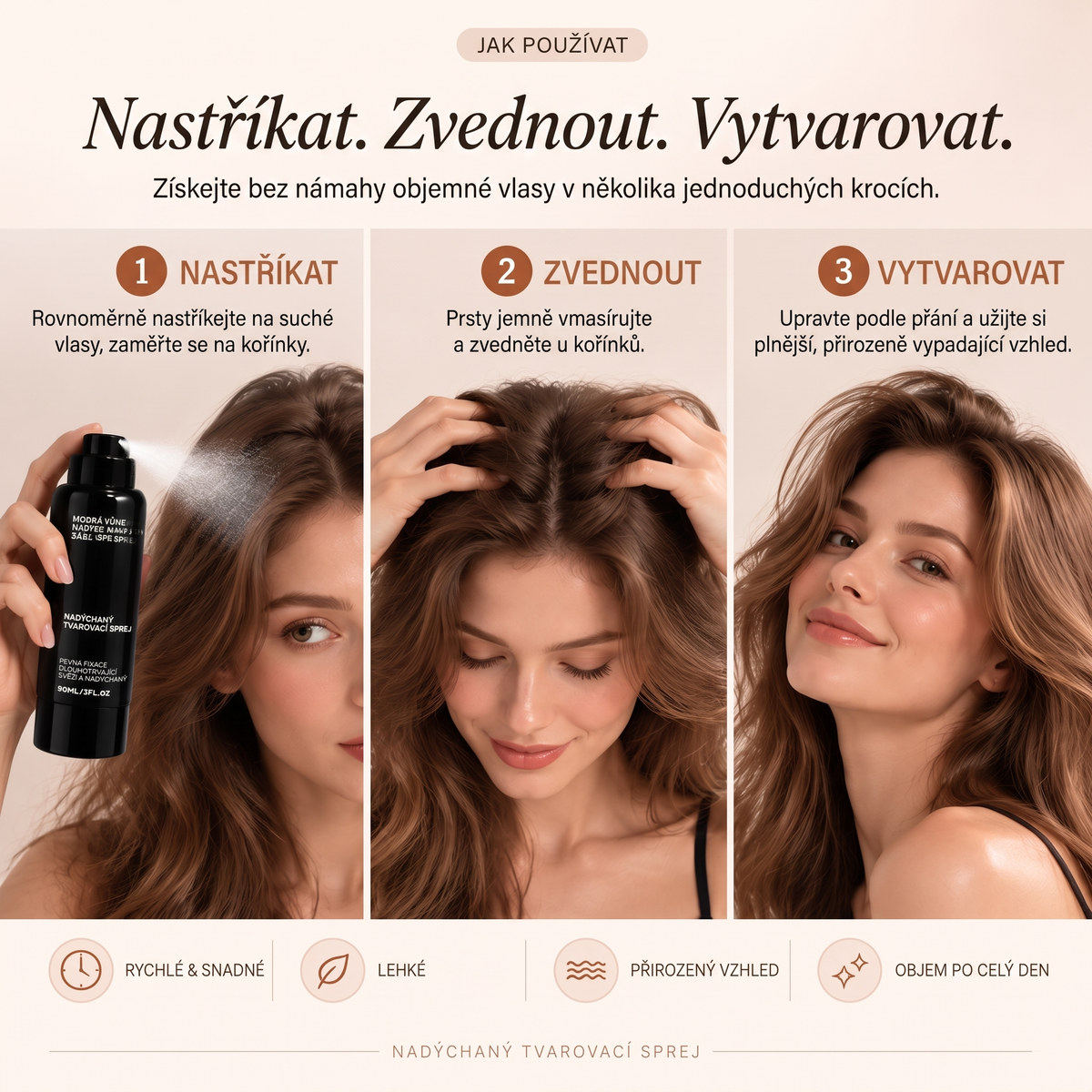 Vitalisys® 🍇Tvarovací sprej pro objem vlasů Fluffy Hair – Lehký sprej pro objem od kořínků a přirozený pohyb s broskvovou vůní 💎