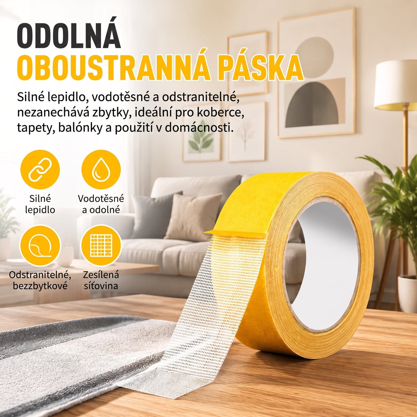 PKNEW® Odolná oboustranná páska, silné lepidlo, voděodolná a odstranitelná, beze stop, ideální na koberce, tapety, balonky a pro domácí použití 🙈