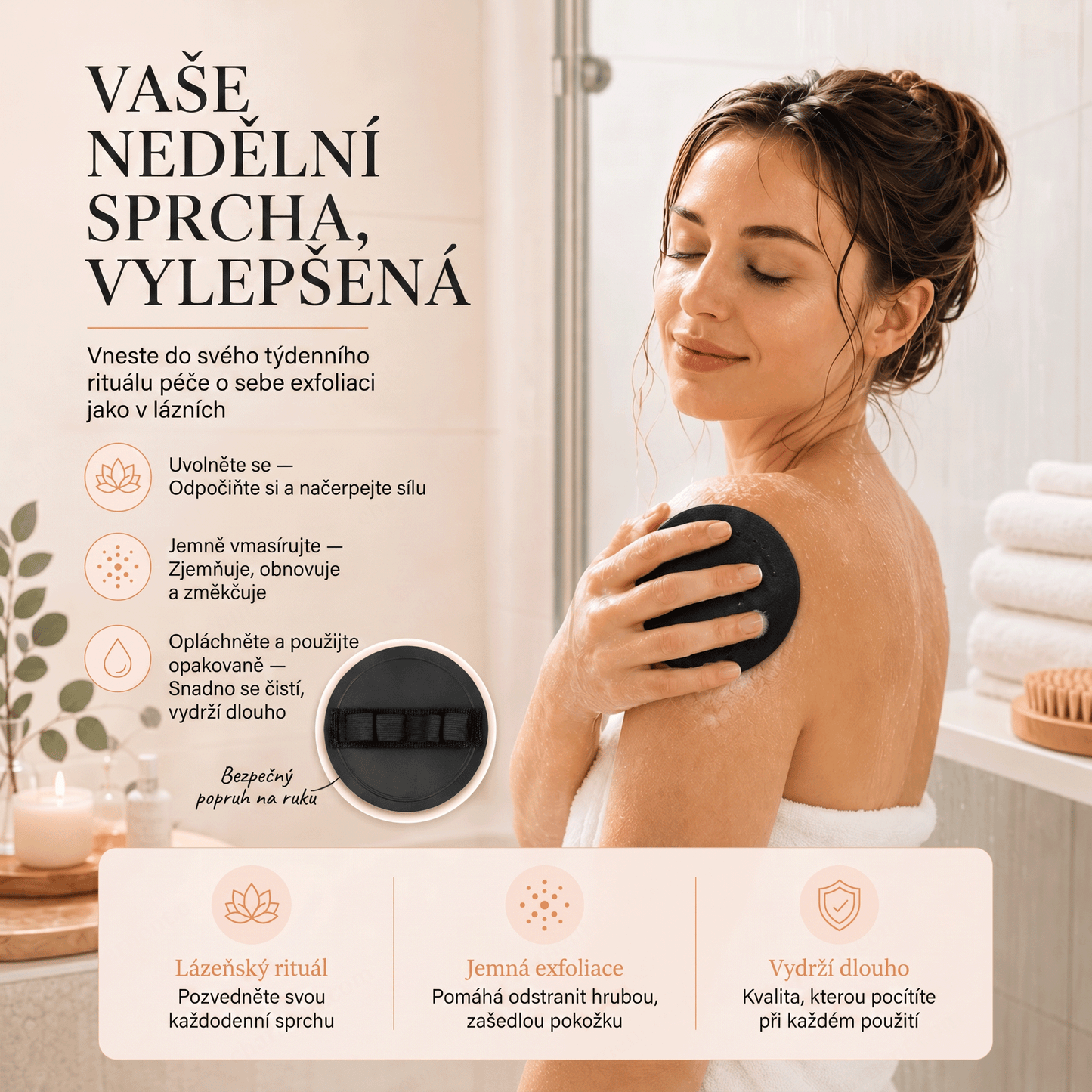Hloubkově čisticí exfoliační tělové žínky – Jemný odstraňovač odumřelé kůže & SPA koupelnová houba💙