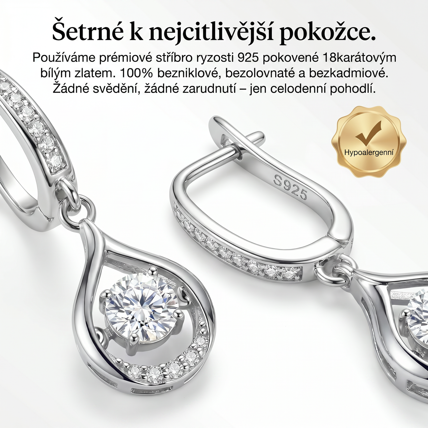 🔥🔥 DNES SLEVA 90 %💎: 1karátové „tančící“ náušnice z moissanitu – čistý komfort a třpyt stříbra S925, který si zasloužíte 💖