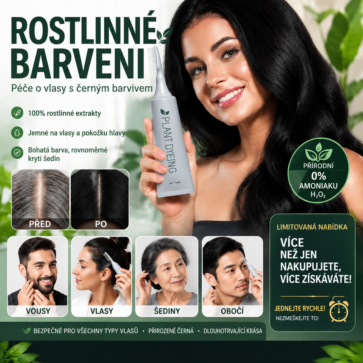 🌿 Vitalisys® 🍇Bylinný hřeben na barvení vlasů – jednodušší cesta k tmavším a upravenějším vlasům 🖤