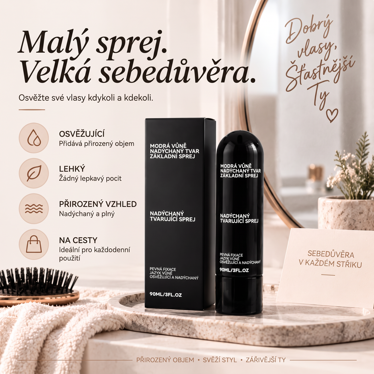 Vitalisys® 🍇Tvarovací sprej pro objem vlasů Fluffy Hair – Lehký sprej pro objem od kořínků a přirozený pohyb s broskvovou vůní 💎