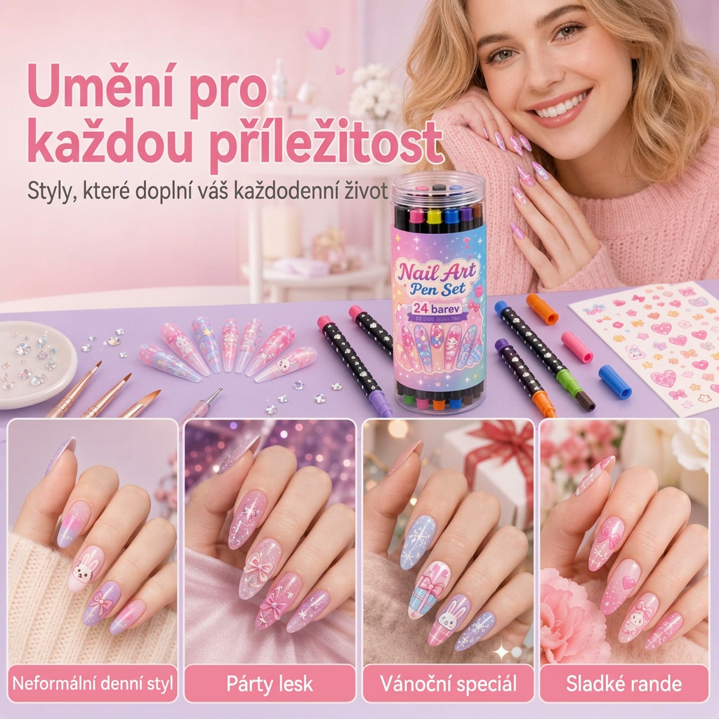 POSLEDNÍ DEN · 50% SLEVA 🌈 Sada 24 barev oboustranných per na nehty 💕