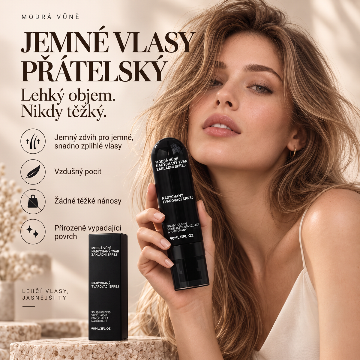 Vitalisys® 🍇Tvarovací sprej pro objem vlasů Fluffy Hair – Lehký sprej pro objem od kořínků a přirozený pohyb s broskvovou vůní 💎