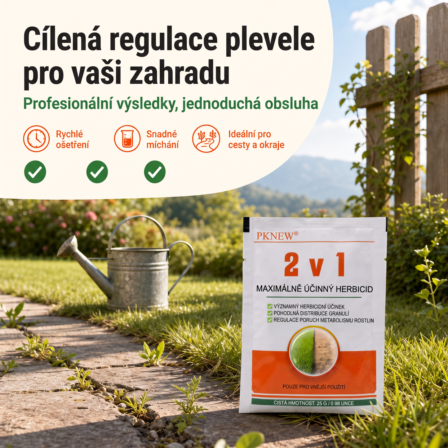 PKNEW® 🌿 Granulovaný přípravek proti plevelu 2 v 1 Max Power🍇 – viditelný účinek již za 6 hodin, snadné rozmíchání ve vodě a cílené použití na spáry, cesty, ploty i štěrkové plochy