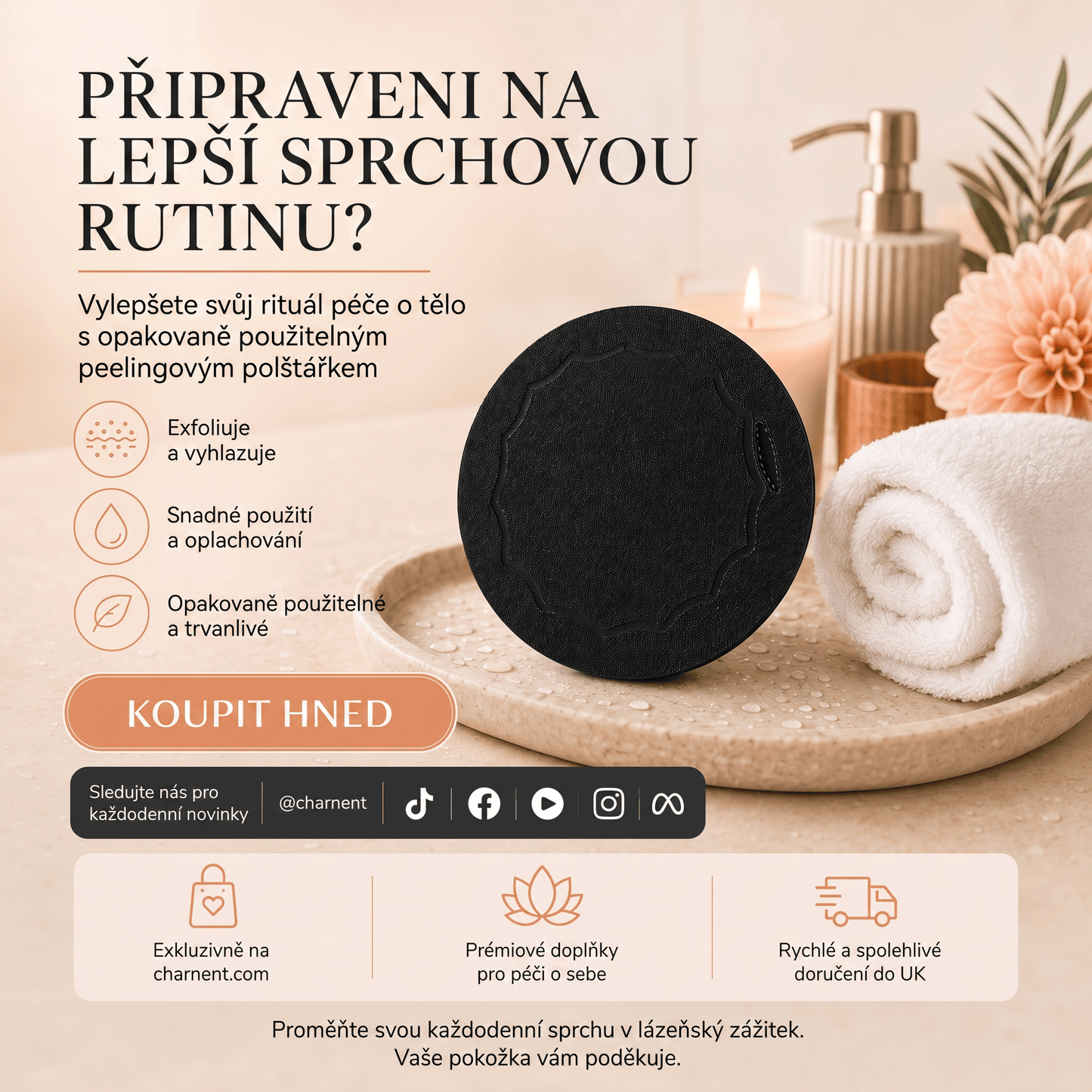 Hloubkově čisticí exfoliační tělové žínky – Jemný odstraňovač odumřelé kůže & SPA koupelnová houba💙