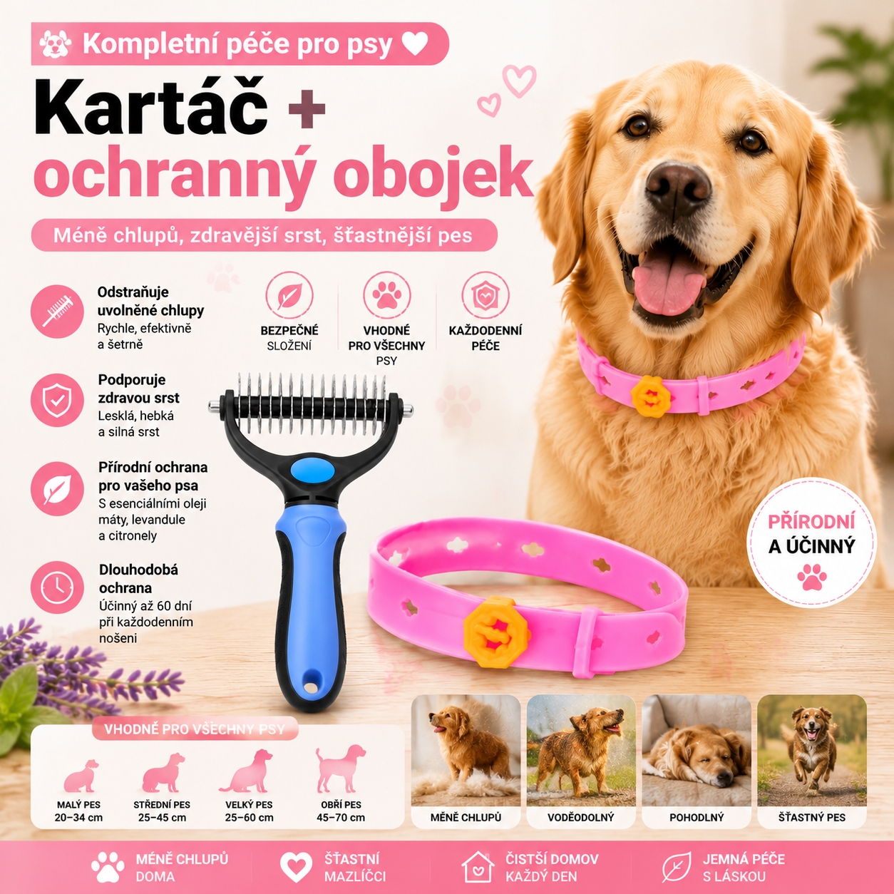 PKNEW®🐾 Kompletní péče pro vašeho mazlíčka 🍇2v1❤️ kartáč proti línání + nastavitelný obojek pro psy a kočky