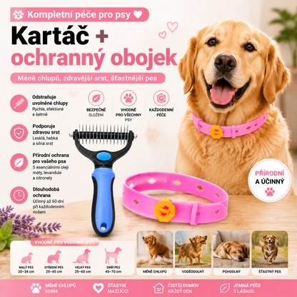 PKNEW®🐾 Kompletní péče pro vašeho mazlíčka 🍇2v1❤️ kartáč proti línání + nastavitelný obojek pro psy a kočky