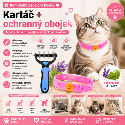 PKNEW®🐾 Kompletní péče pro vašeho mazlíčka 🍇2v1❤️ kartáč proti línání + nastavitelný obojek pro psy a kočky