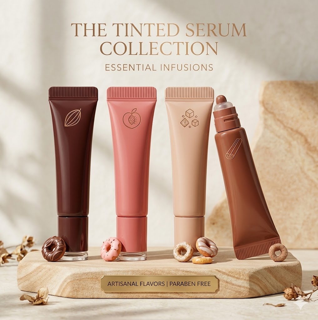 Cute Fruit-Flavored Lip Glow Oil Set | Non-Sticky Squalane Lip Primer Base | 4-Color Tinted Lip Care Balm Kit