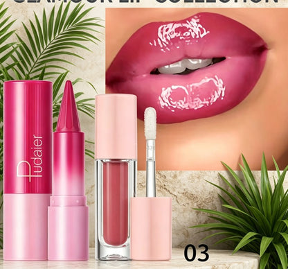 Moisturizing Liquid Lip Set with Lip Balm Oil & Smooth Lipstick | High-Pigment Smudge-Proof Lip Gloss Duo
