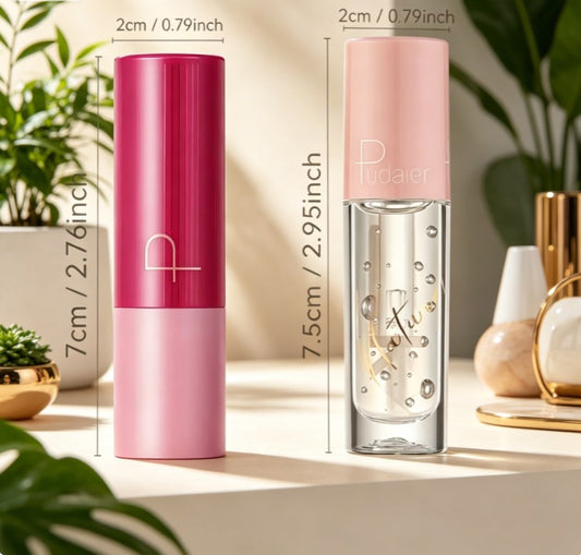 Moisturizing Liquid Lip Set with Lip Balm Oil & Smooth Lipstick | High-Pigment Smudge-Proof Lip Gloss Duo