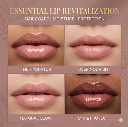 Natural Fruit Flavored Lip Glow Oil | Non-Sticky Roll-On Lip Glaze & Nourishing Base Balm Set for Plump Lips