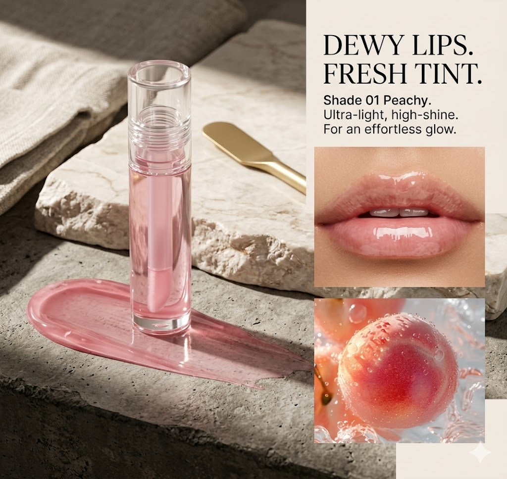 Natural Fruit Flavored Lip Glow Oil | Non-Sticky Roll-On Lip Glaze & Nourishing Base Balm Set for Plump Lips