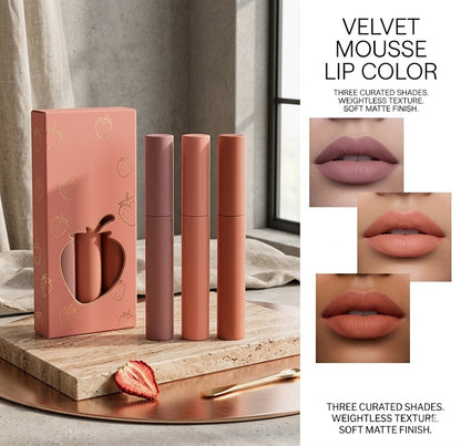 Nourishing Nude Matte Lipstick Trio | 24-Hour Long-Lasting Velvet Smooth Lip Makeup Set