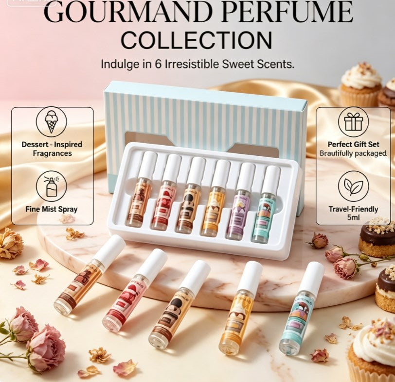 Sweet Vanilla Cake & Chocolate Perfume Set | 6pcs Long-Lasting Alcohol-Free Hair Mist Kit | Cute Travel Size Cologne for Women