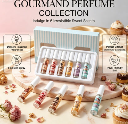 Sweet Vanilla Cake & Chocolate Perfume Set | 6pcs Long-Lasting Alcohol-Free Hair Mist Kit | Cute Travel Size Cologne for Women