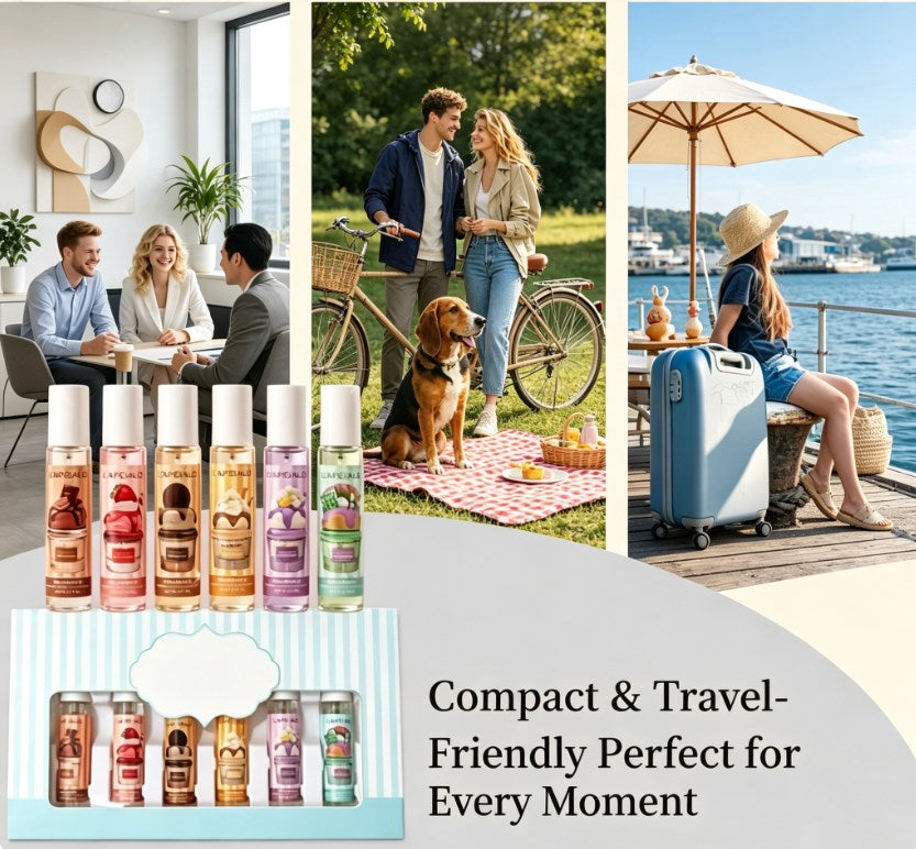 Sweet Vanilla Cake & Chocolate Perfume Set | 6pcs Long-Lasting Alcohol-Free Hair Mist Kit | Cute Travel Size Cologne for Women