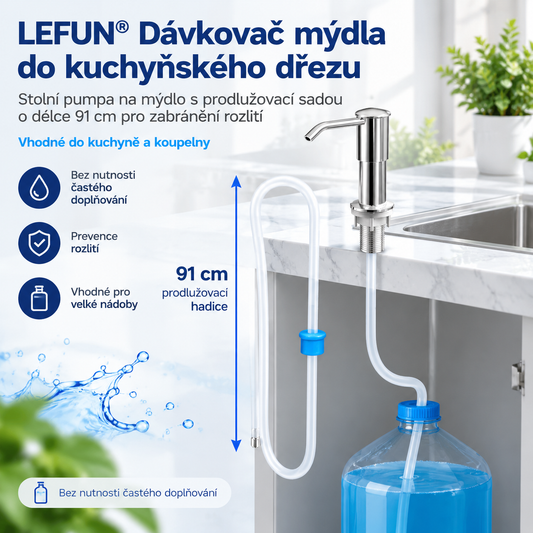 LEFUN® 🚰Dávkovač mýdla do kuchyňského dřezu🧴, Stolní pumpa na mýdlo s prodlužovací sadou o délce 91 cm pro zabránění rozlití (vhodné do kuchyně a koupelny)