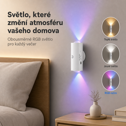 PKNEW® 🍇Chytré obousměrné RGB noční světlo se senzorem pohybu 🌈 – automatické rozsvícení, magnetická instalace bez vrtání a USB-C nabíjení pro ložnici, chodbu i schodiště ✨